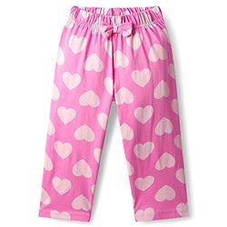 Babyhug Cotton Knit Half Sleeves Co-Ord Night Suit With Heart Print - Pink