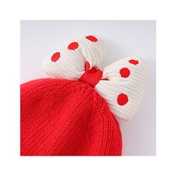 Babyhug Woollen Cap With Bow Applique Red & White - Diameter 13 cm