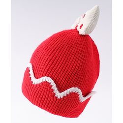 Babyhug Woollen Cap With Bow Applique Red & White - Diameter 13 cm