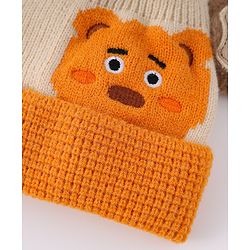 Babyhug Woollen Cap With Bear Face & Ear Applique  Orange - Diameter 10 cm