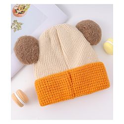 Babyhug Woollen Cap With Bear Face & Ear Applique  Orange - Diameter 10 cm