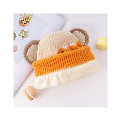 Babyhug Woollen Cap With Bear Face & Ear Applique  Orange - Diameter 10 cm
