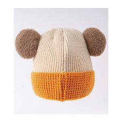 Babyhug Woollen Cap With Bear Face & Ear Applique  Orange - Diameter 10 cm