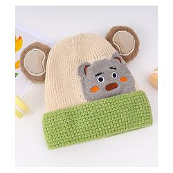 Babyhug Woollen Cap With Bear Face & Ear Applique  Orange - Diameter 10 cm