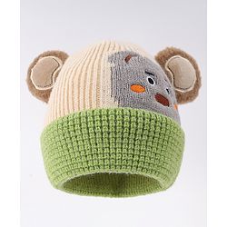 Babyhug Woollen Cap With Bear Face & Ear Applique  Orange - Diameter 10 cm