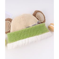 Babyhug Woollen Cap With Bear Face & Ear Applique  Orange - Diameter 10 cm