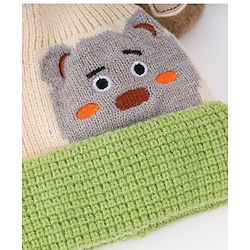 Babyhug Woollen Cap With Bear Face & Ear Applique  Orange - Diameter 10 cm