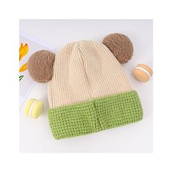 Babyhug Woollen Cap With Bear Face & Ear Applique  Orange - Diameter 10 cm