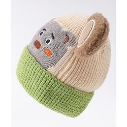Babyhug Woollen Cap With Bear Face & Ear Applique  Orange - Diameter 10 cm