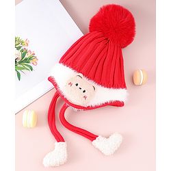 Babyhug Woollen Cap  With Cord & Bunny Applique Red - Diameter 13.5 cm