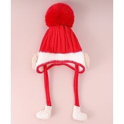 Babyhug Woollen Cap  With Cord & Bunny Applique Red - Diameter 13.5 cm