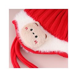 Babyhug Woollen Cap  With Cord & Bunny Applique Red - Diameter 13.5 cm