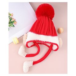 Babyhug Woollen Cap  With Cord & Bunny Applique Red - Diameter 13.5 cm