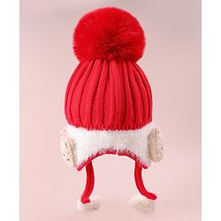 Babyhug Woollen Cap  With Cord & Bunny Applique Red - Diameter 13.5 cm