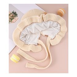 Babyhug Woollen Cap with Knot & Floral Applique Cream - Diameter 15 cm