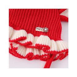 Babyhug Woollen Cap with Knot & Reindeer Ear Applique Red - Diameter 14 cm