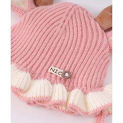 Babyhug Woollen Cap with Knot & Reindeer Ear Applique Red - Diameter 14 cm