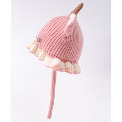 Babyhug Woollen Cap with Knot & Reindeer Ear Applique Red - Diameter 14 cm