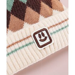 Babyhug Designed Woollen Cap Glove & Muffler Sets with Pom Pom Offwhite - Diameter 11 cm