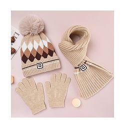 Babyhug Designed Woollen Cap Glove & Muffler Sets with Pom Pom Offwhite - Diameter 11 cm