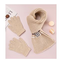 Babyhug Designed Woollen Cap Glove & Muffler Sets with Pom Pom Offwhite - Diameter 11 cm