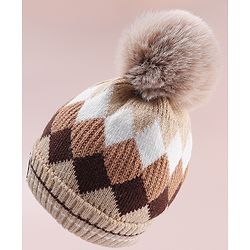 Babyhug Designed Woollen Cap Glove & Muffler Sets with Pom Pom Offwhite - Diameter 11 cm