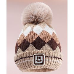 Babyhug Designed Woollen Cap Glove & Muffler Sets with Pom Pom Offwhite - Diameter 11 cm