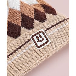 Babyhug Designed Woollen Cap Glove & Muffler Sets with Pom Pom Offwhite - Diameter 11 cm