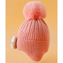 Babyhug Woollen Cap Mitten & Muffler Set with Teddy Embroidery & Applique Pink - Diameter 14 cm