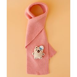 Babyhug Woollen Cap Mitten & Muffler Set with Teddy Embroidery & Applique Pink - Diameter 14 cm