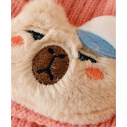 Babyhug Woollen Cap Mitten & Muffler Set with Teddy Embroidery & Applique Pink - Diameter 14 cm