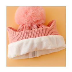 Babyhug Woollen Cap Mitten & Muffler Set with Teddy Embroidery & Applique Pink - Diameter 14 cm