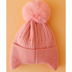 Babyhug Woollen Cap Mitten & Muffler Set with Teddy Embroidery & Applique Pink - Diameter 14 cm