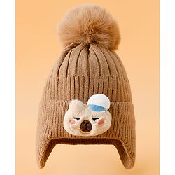 Babyhug Woollen Cap Mitten & Muffler Set with Teddy Embroidery & Applique Pink - Diameter 14 cm