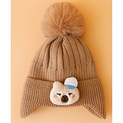 Babyhug Woollen Cap Mitten & Muffler Set with Teddy Embroidery & Applique Pink - Diameter 14 cm