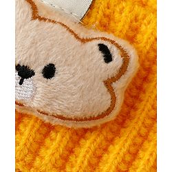 Babyhug Woollen Cap Mitten & Muffler Set with Teddy Embroidery & Applique Yellow - Diameter 12 cm