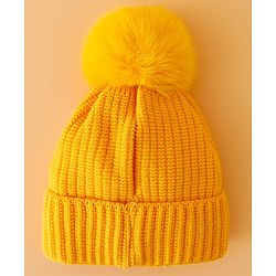 Babyhug Woollen Cap Mitten & Muffler Set with Teddy Embroidery & Applique Yellow - Diameter 12 cm