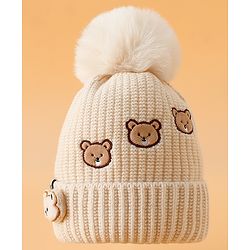 Babyhug Woollen Cap Mitten & Muffler Set with Teddy Embroidery & Applique Yellow - Diameter 12 cm