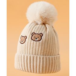 Babyhug Woollen Cap Mitten & Muffler Set with Teddy Embroidery & Applique Yellow - Diameter 12 cm