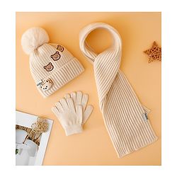 Babyhug Woollen Cap Mitten & Muffler Set with Teddy Embroidery & Applique Yellow - Diameter 12 cm