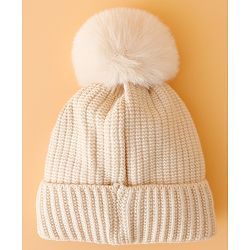 Babyhug Woollen Cap Mitten & Muffler Set with Teddy Embroidery & Applique Yellow - Diameter 12 cm