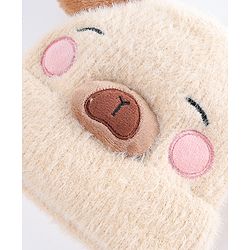 Babyhug Woollen Cap with Muffler & Ear Applique Beige - Diameter 12.5 cm