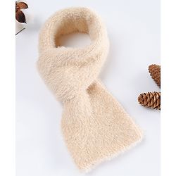 Babyhug Woollen Cap with Muffler & Ear Applique Beige - Diameter 12.5 cm