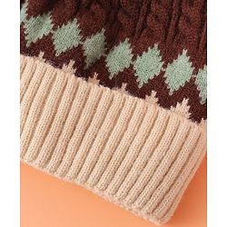 Babyhug Woollen Cap with Cable Knit Design & Pom Pom Brown - Diameter 13 cm