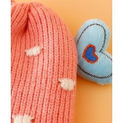 Babyhug Woollen Cap With Cord & Ear Applique Pink - Diameter 11 cm