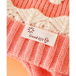 Babyhug Woollen Cap With Cord & Ear Applique Pink - Diameter 11 cm