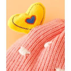 Babyhug Woollen Cap With Cord & Ear Applique Pink - Diameter 11 cm