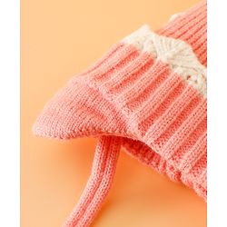 Babyhug Woollen Cap With Cord & Ear Applique Pink - Diameter 11 cm