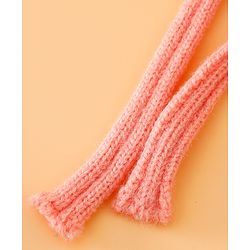 Babyhug Woollen Cap With Cord & Ear Applique Pink - Diameter 11 cm