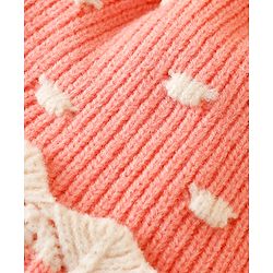 Babyhug Woollen Cap With Cord & Ear Applique Pink - Diameter 11 cm